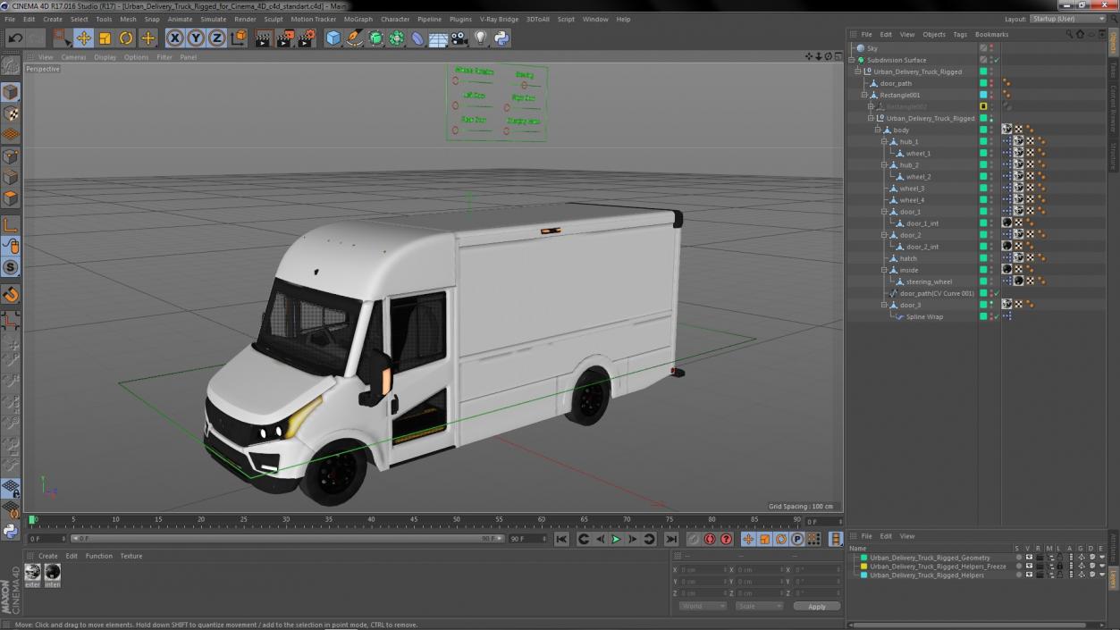 3D Urban Delivery Truck Rigged for Cinema 4D