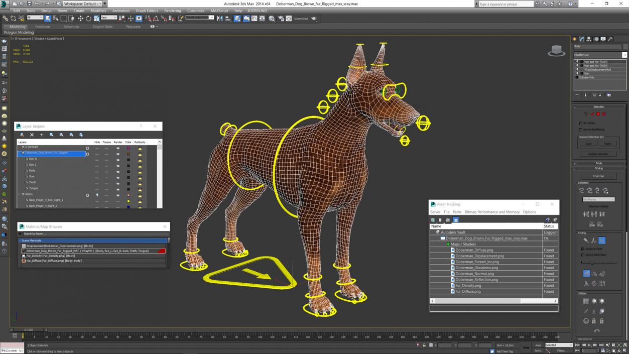 Doberman Dog Brown Fur Rigged 3D model