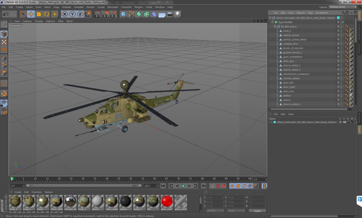 Attack Helicopter MI-28N Havoc with Radar Station 3D model