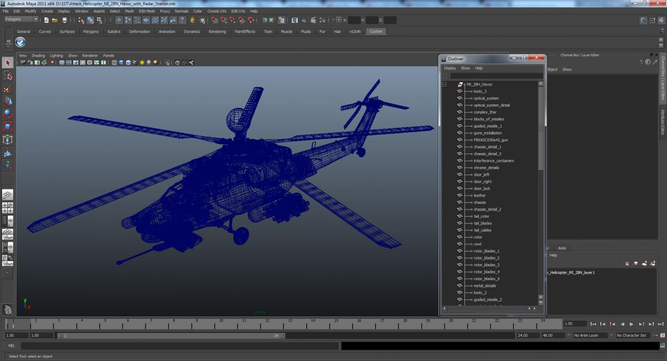 Attack Helicopter MI-28N Havoc with Radar Station 3D model