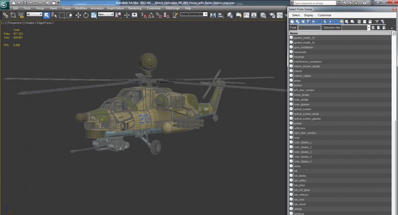 Attack Helicopter MI-28N Havoc with Radar Station 3D model