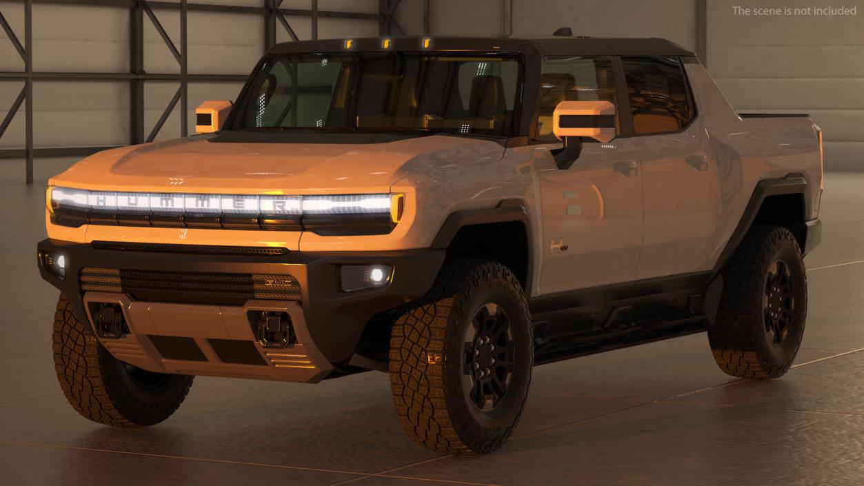 2022 GMC Hummer EV PICKUP Lights On Rigged 3D