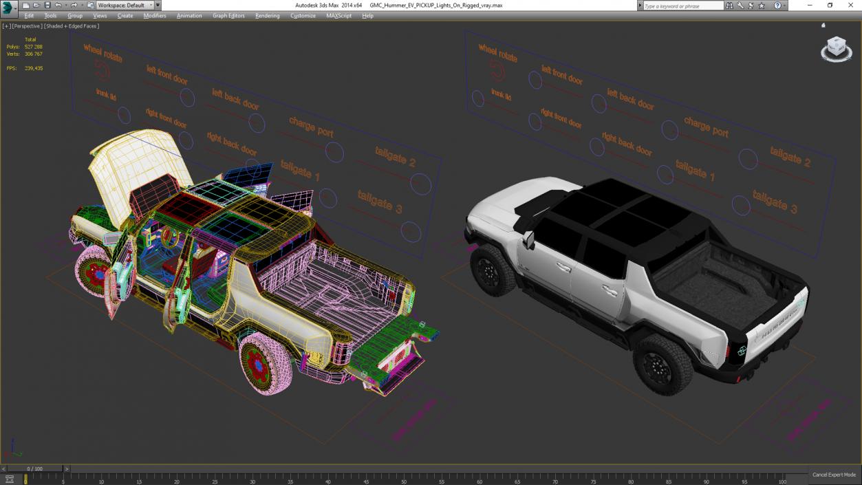 2022 GMC Hummer EV PICKUP Lights On Rigged 3D