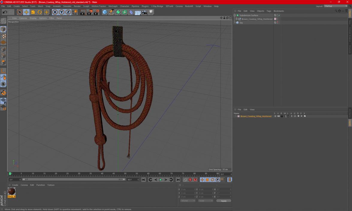 Brown Cowboy Whip Holstered 3D