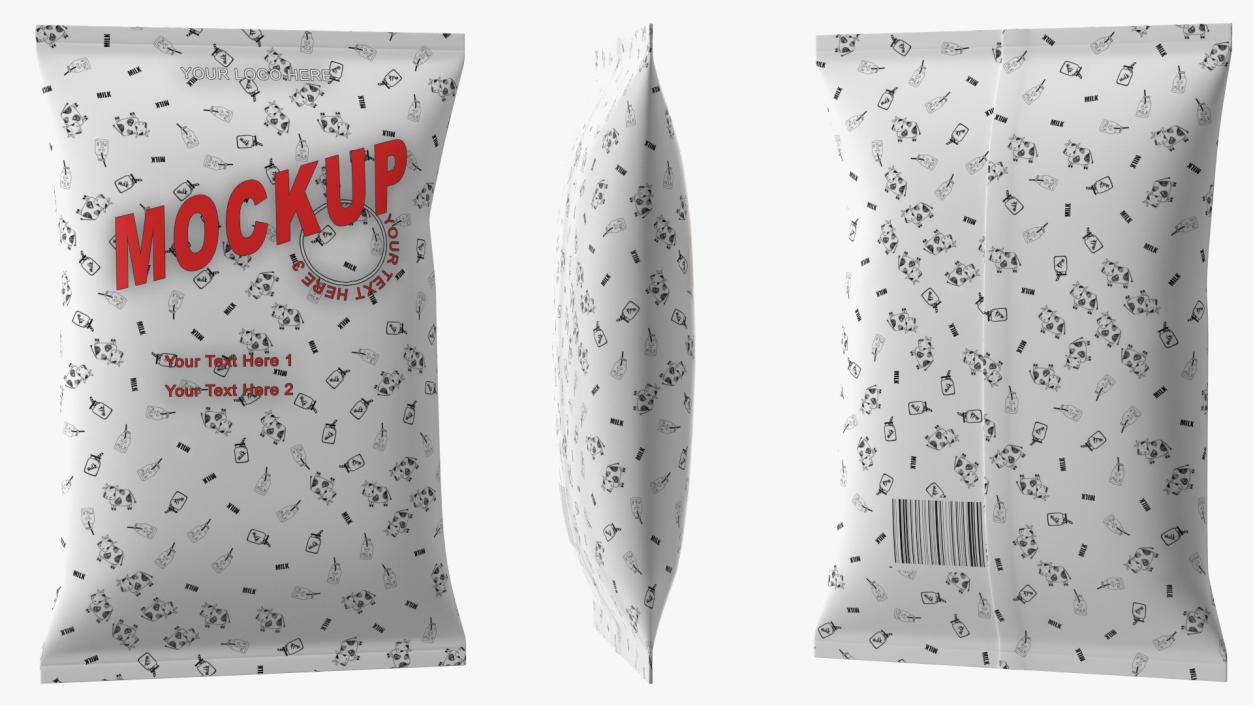 3D model Pillow Shape Milk Packaging Mockup White