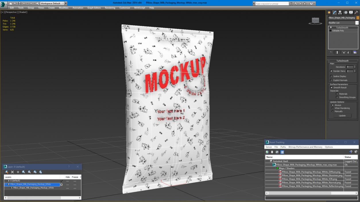 3D model Pillow Shape Milk Packaging Mockup White