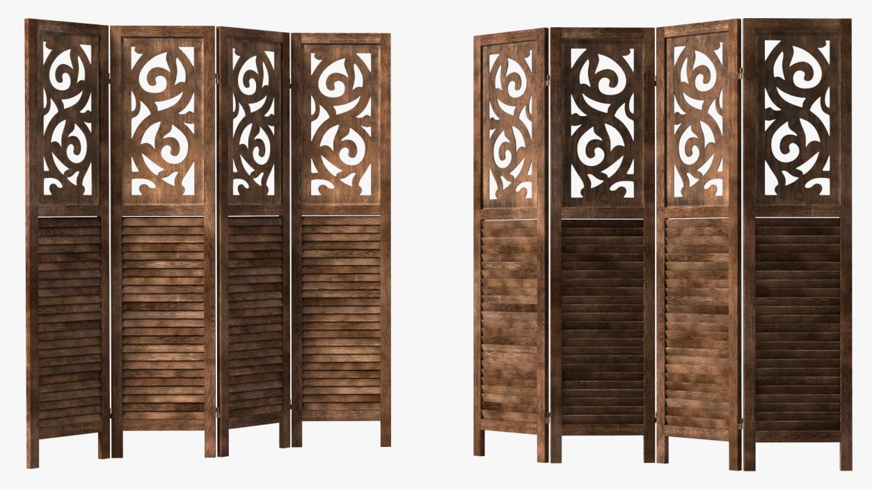 Panel Solid Wood Folding Room Divider 3D