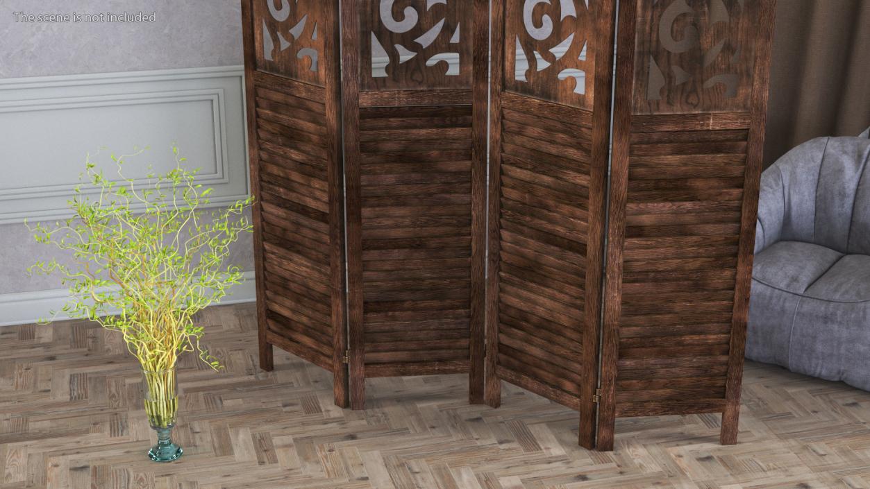 Panel Solid Wood Folding Room Divider 3D