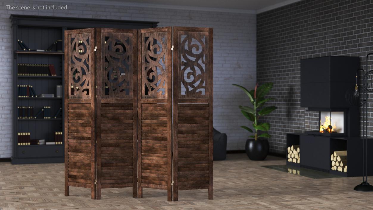 Panel Solid Wood Folding Room Divider 3D