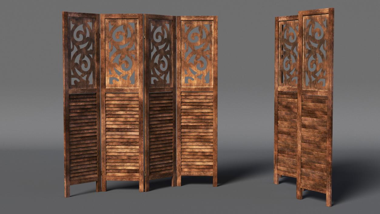 Panel Solid Wood Folding Room Divider 3D