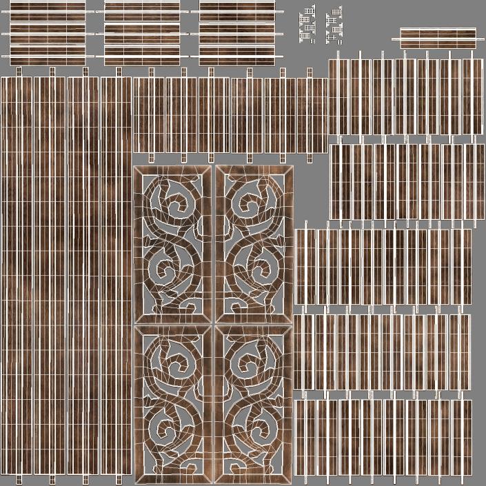 Panel Solid Wood Folding Room Divider 3D