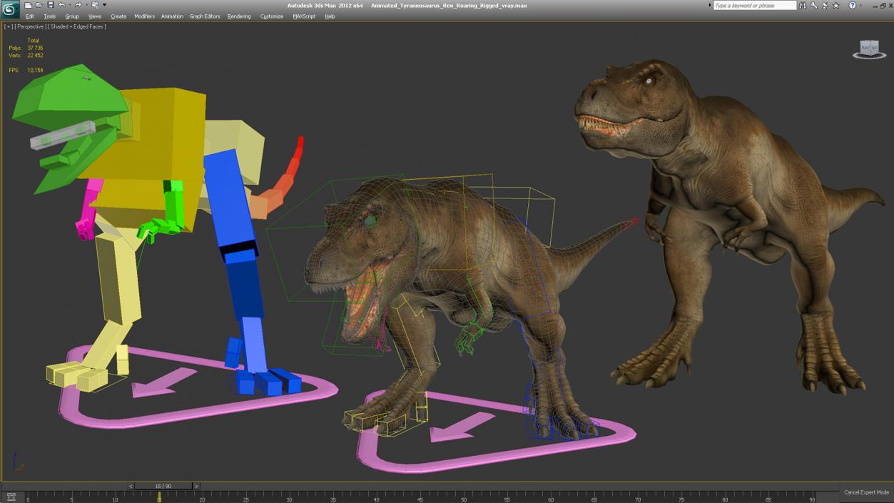 3D Animated Tyrannosaurus Rex Roaring Rigged