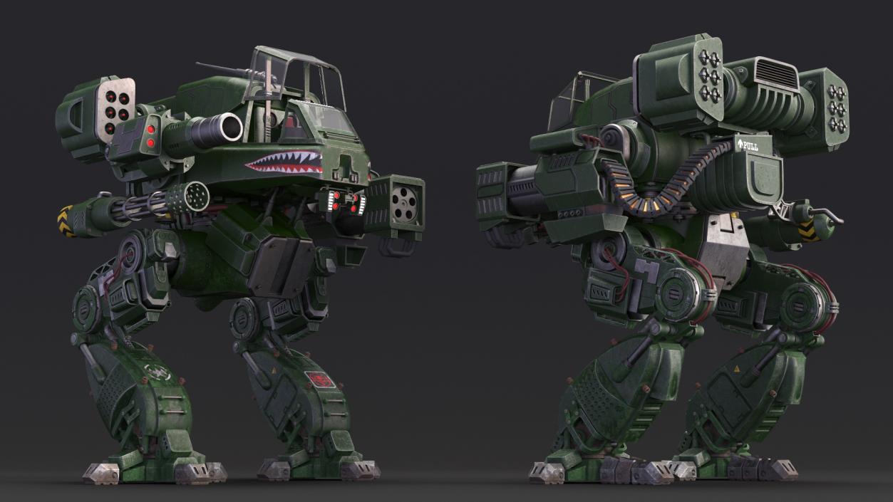 3D model Old Combat Robot Dark Green Empty Rigged