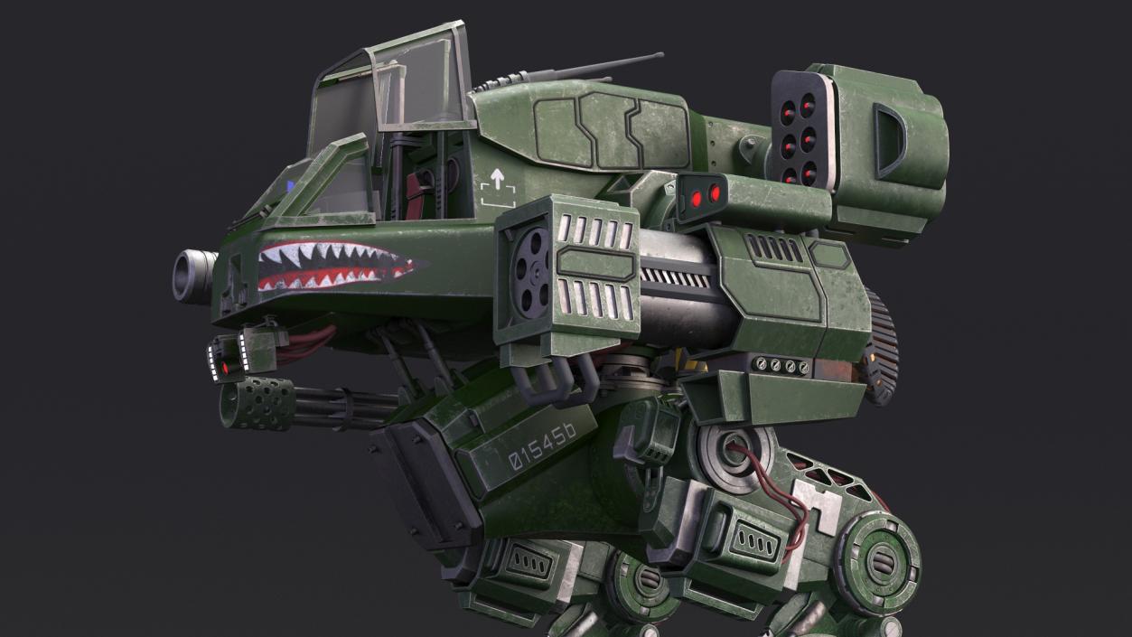 3D model Old Combat Robot Dark Green Empty Rigged