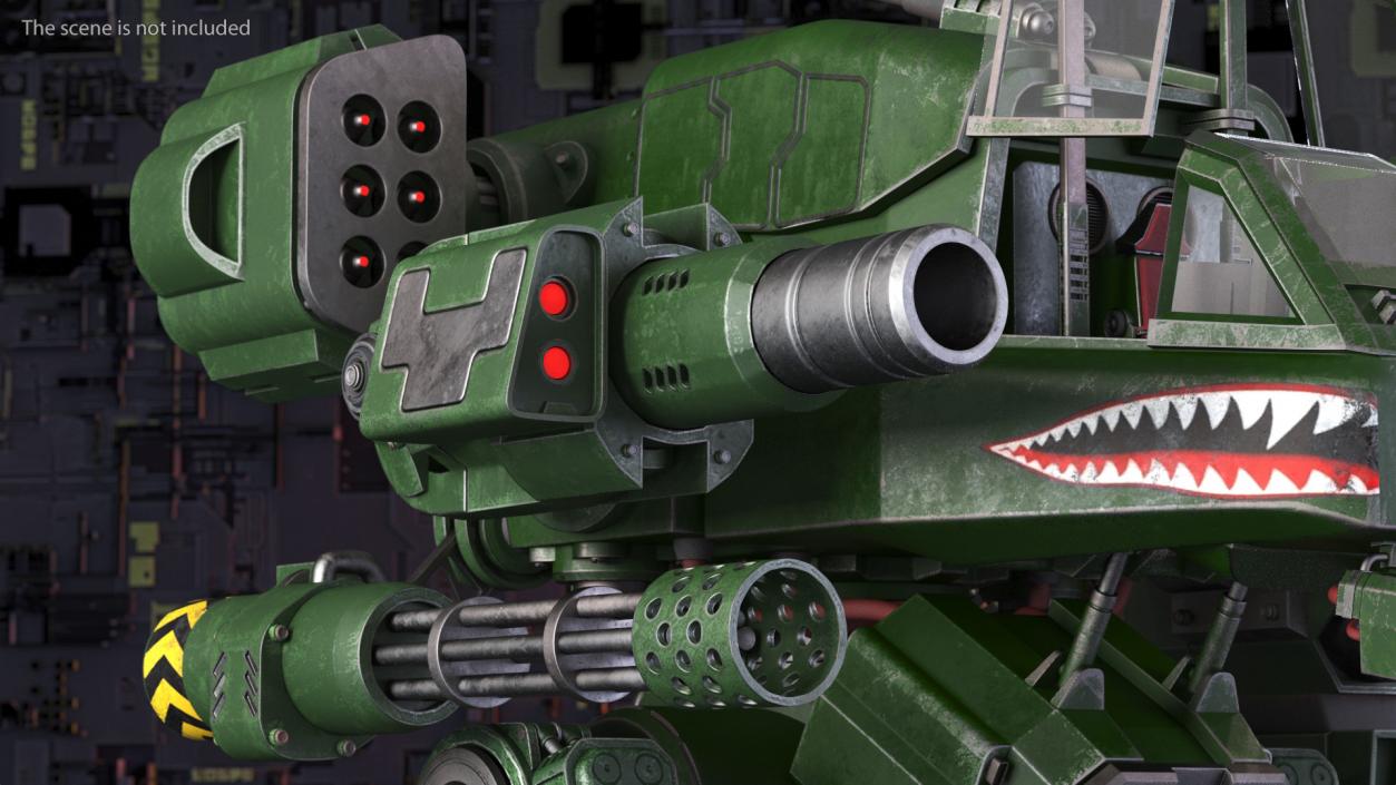 3D model Old Combat Robot Dark Green Empty Rigged