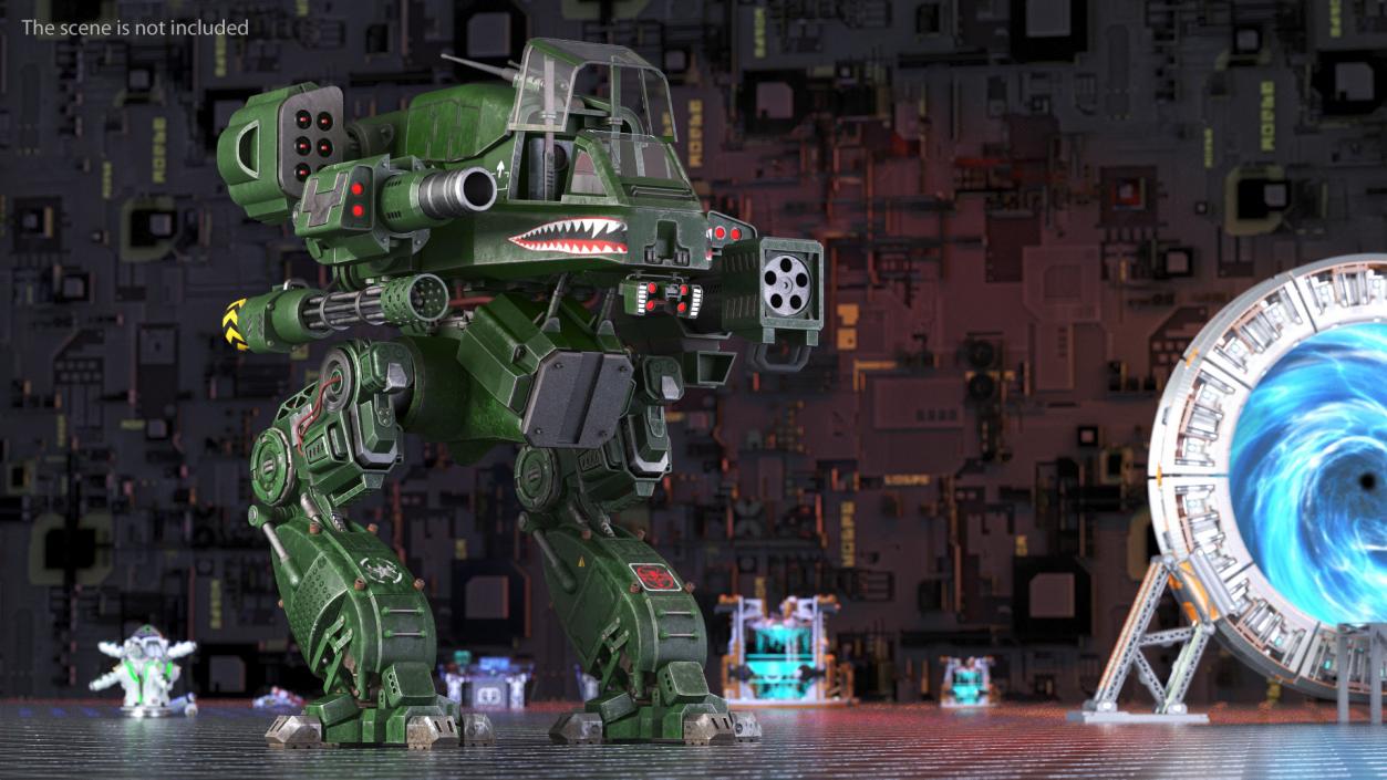 3D model Old Combat Robot Dark Green Empty Rigged