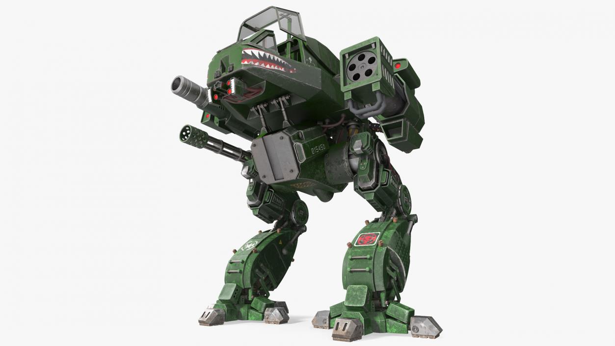 3D model Old Combat Robot Dark Green Empty Rigged