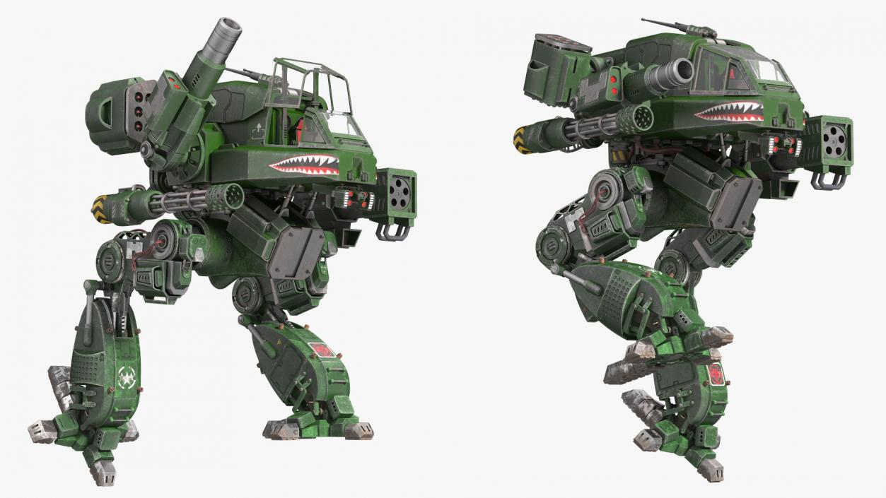 3D model Old Combat Robot Dark Green Empty Rigged