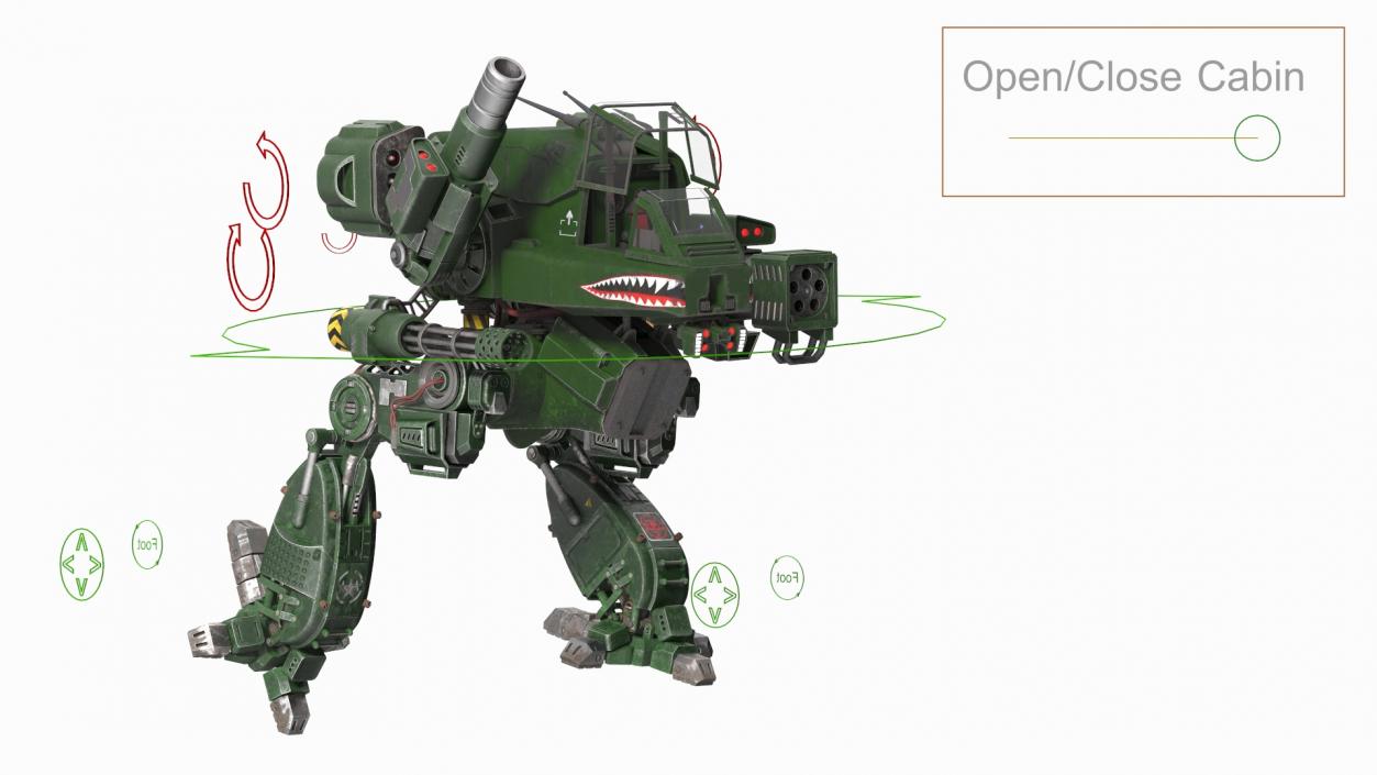 3D model Old Combat Robot Dark Green Empty Rigged