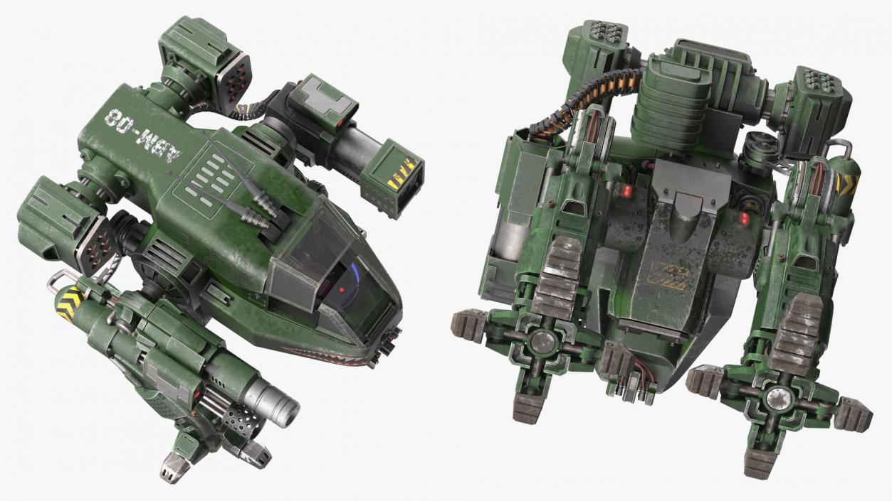 3D model Old Combat Robot Dark Green Empty Rigged