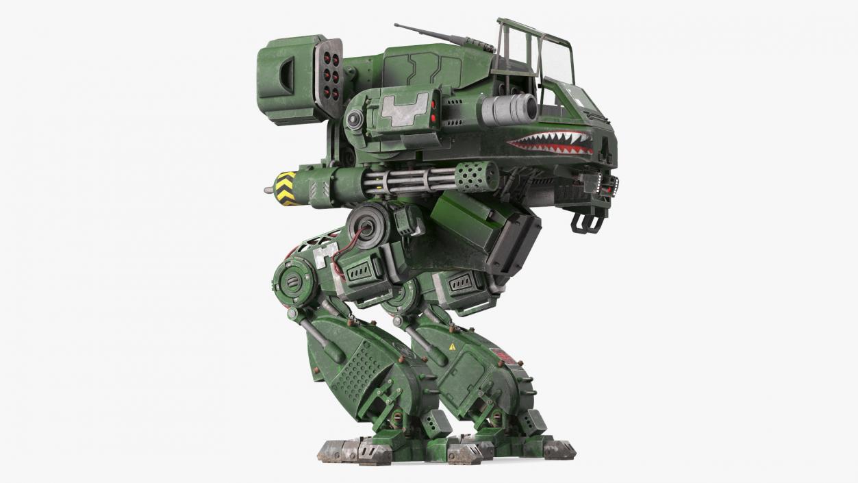 3D model Old Combat Robot Dark Green Empty Rigged