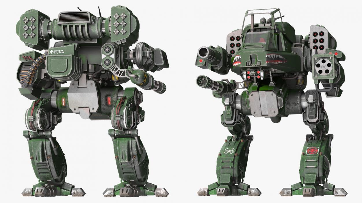 3D model Old Combat Robot Dark Green Empty Rigged