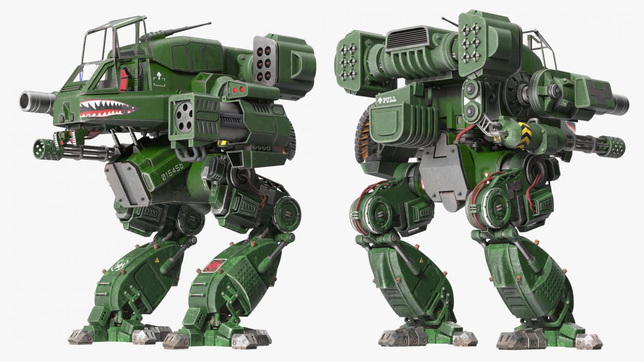 3D model Old Combat Robot Dark Green Empty Rigged