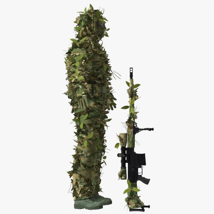 3D Sniper in Leaf Ghillie Suit Rigged for Modo model