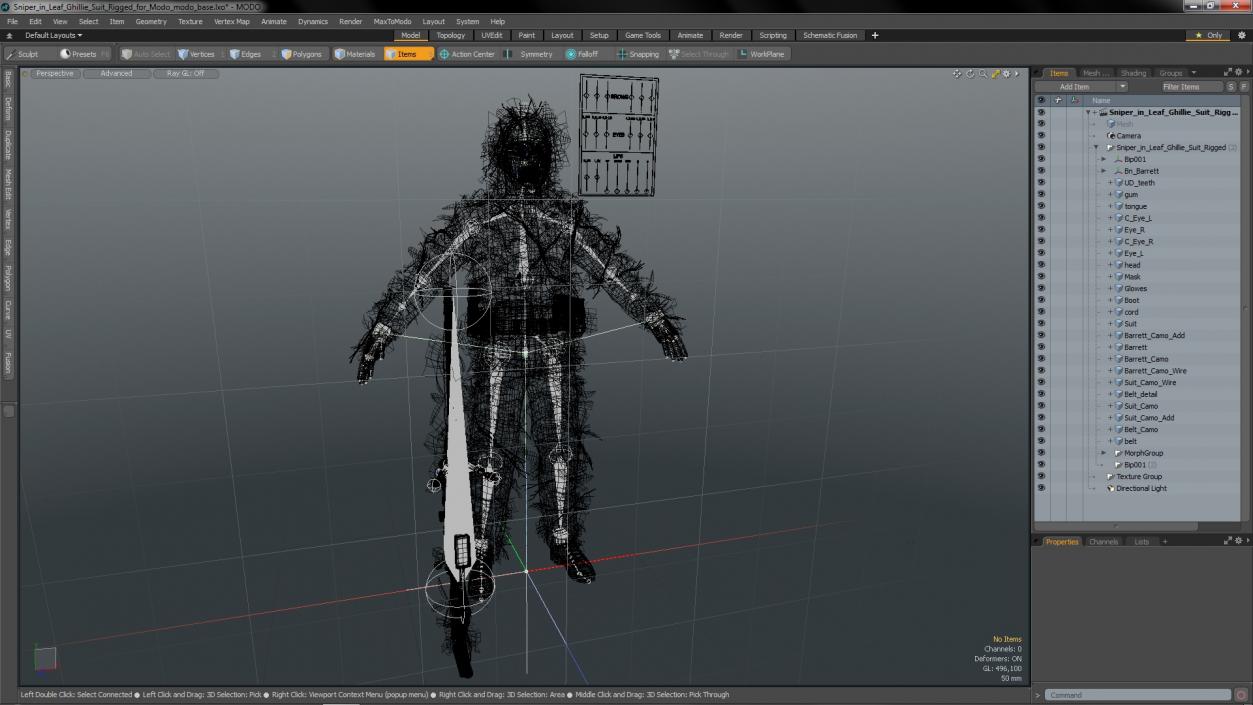 3D Sniper in Leaf Ghillie Suit Rigged for Modo model