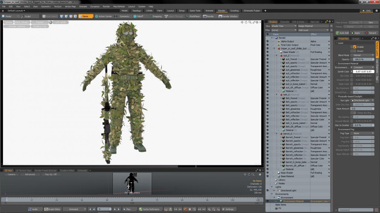 3D Sniper in Leaf Ghillie Suit Rigged for Modo model