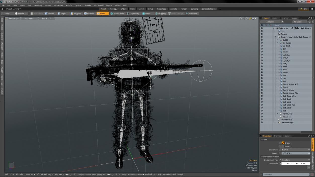 3D Sniper in Leaf Ghillie Suit Rigged for Modo model