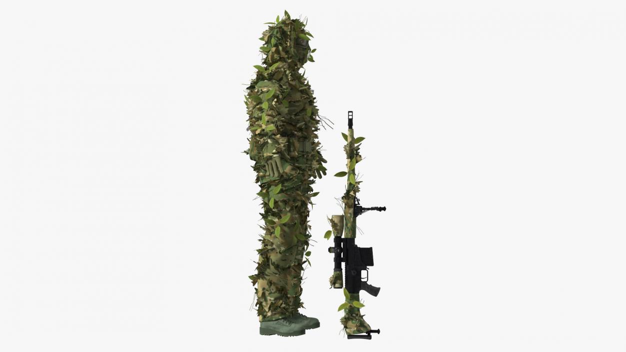 3D Sniper in Leaf Ghillie Suit Rigged for Modo model