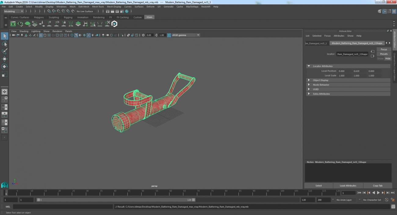 3D Modern Battering Ram Damaged model