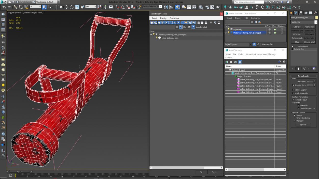 3D Modern Battering Ram Damaged model