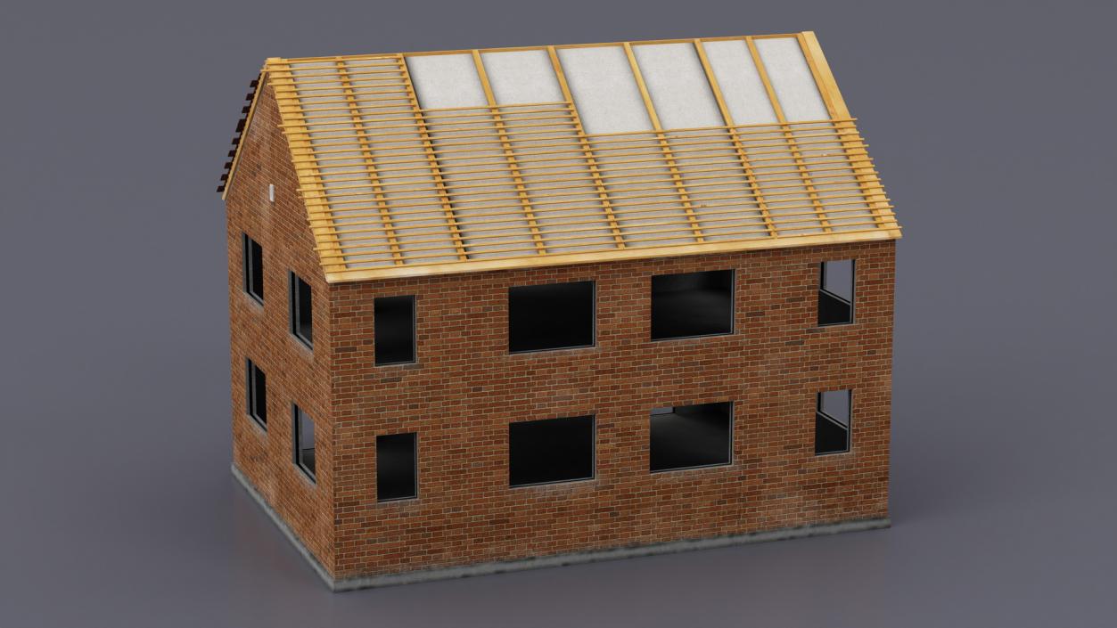 3D model Unfinished Two Story Brick House Construction