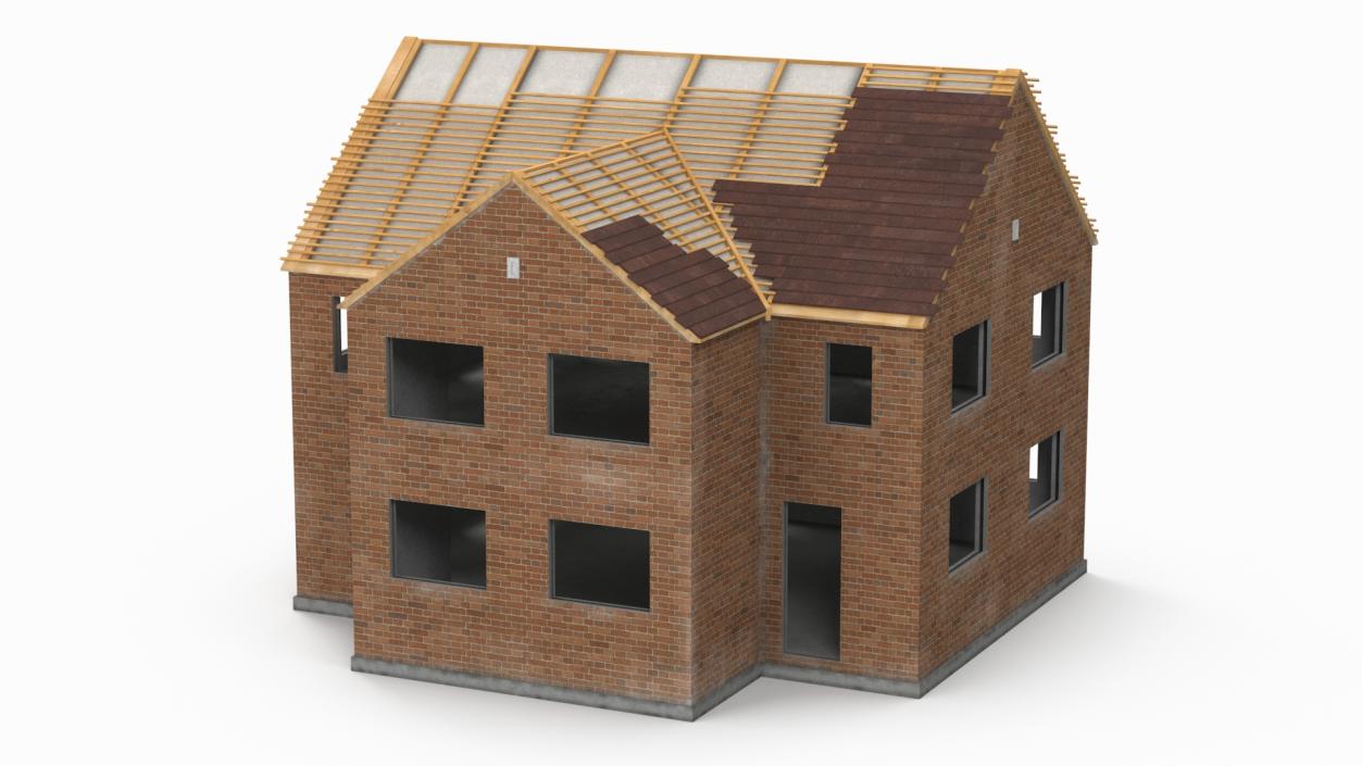 3D model Unfinished Two Story Brick House Construction