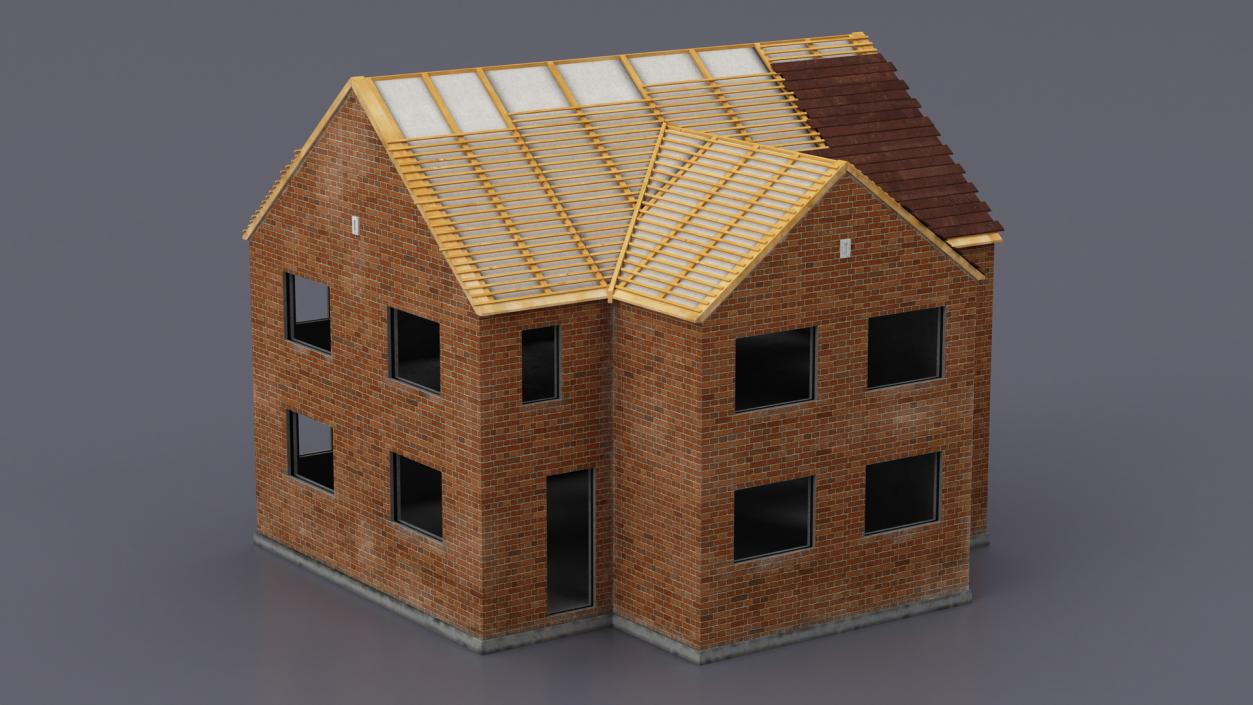 3D model Unfinished Two Story Brick House Construction