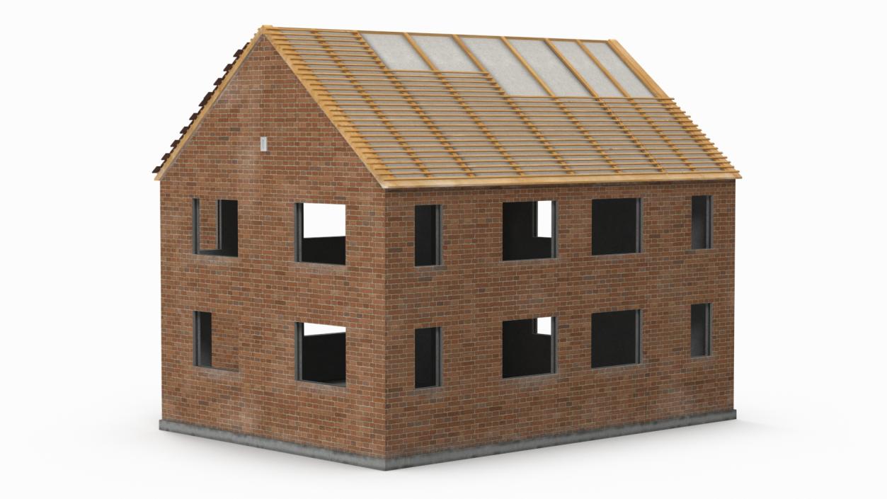 3D model Unfinished Two Story Brick House Construction