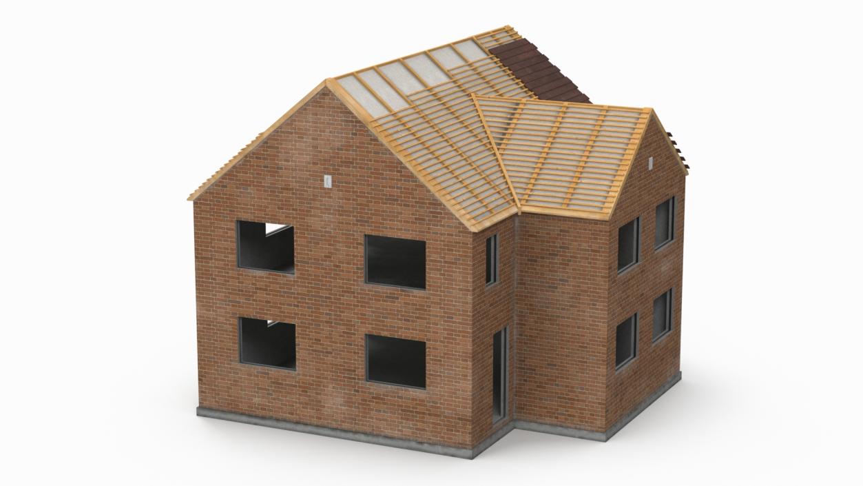 3D model Unfinished Two Story Brick House Construction