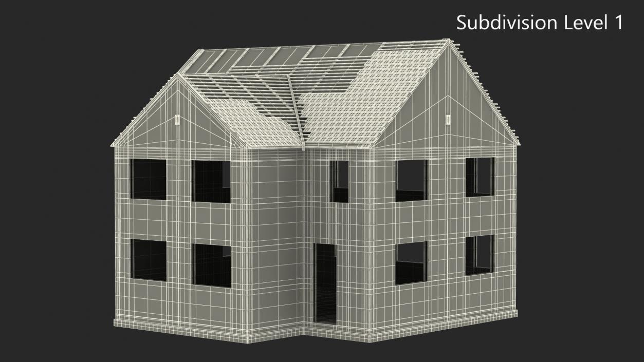 3D model Unfinished Two Story Brick House Construction