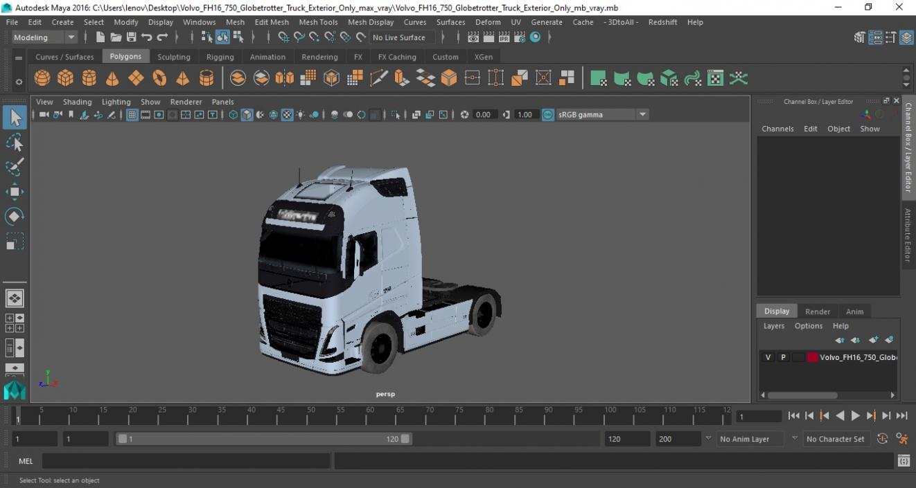 Volvo FH16 750 Globetrotter Truck Exterior Only 3D