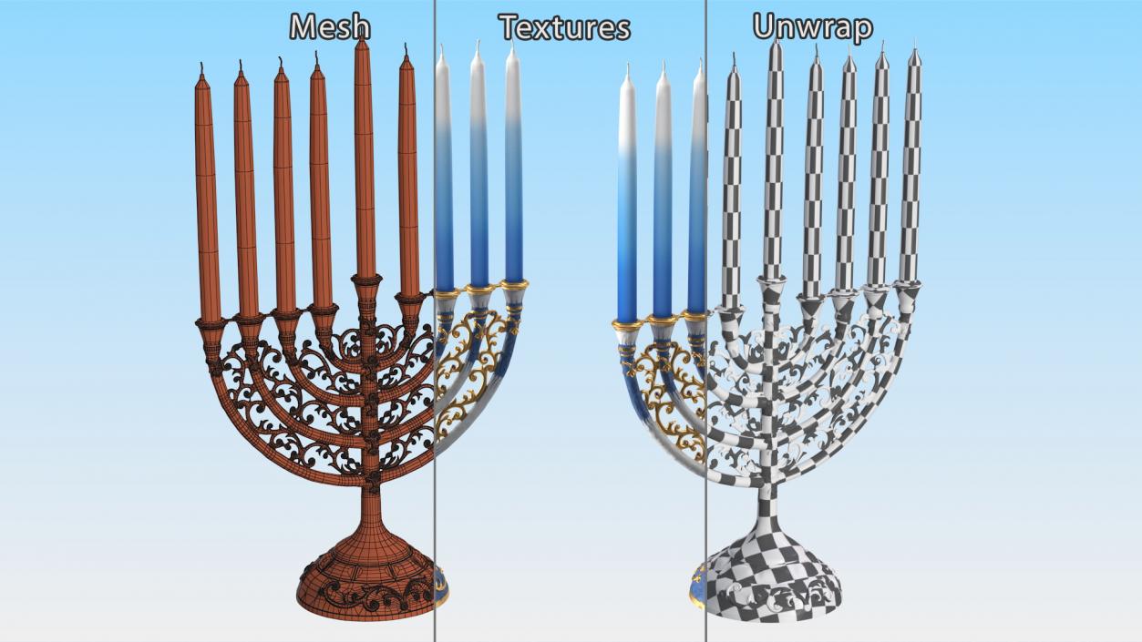 3D model Glazed Hanukkah Candlestick with Candles