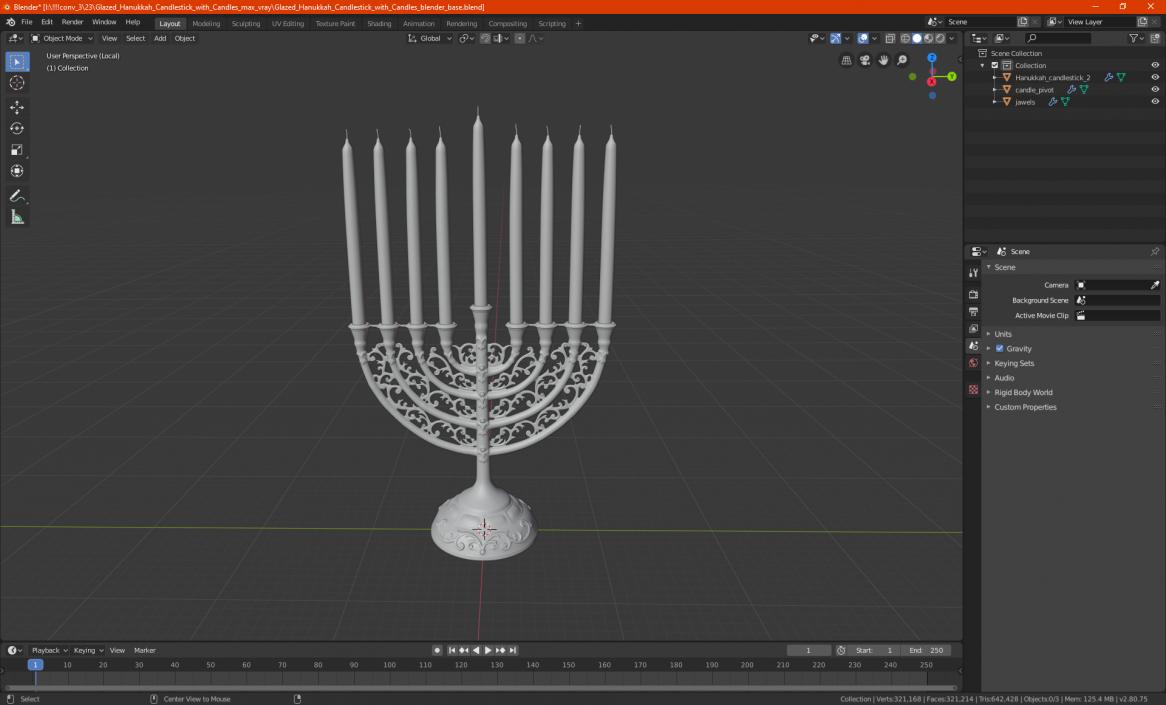 3D model Glazed Hanukkah Candlestick with Candles