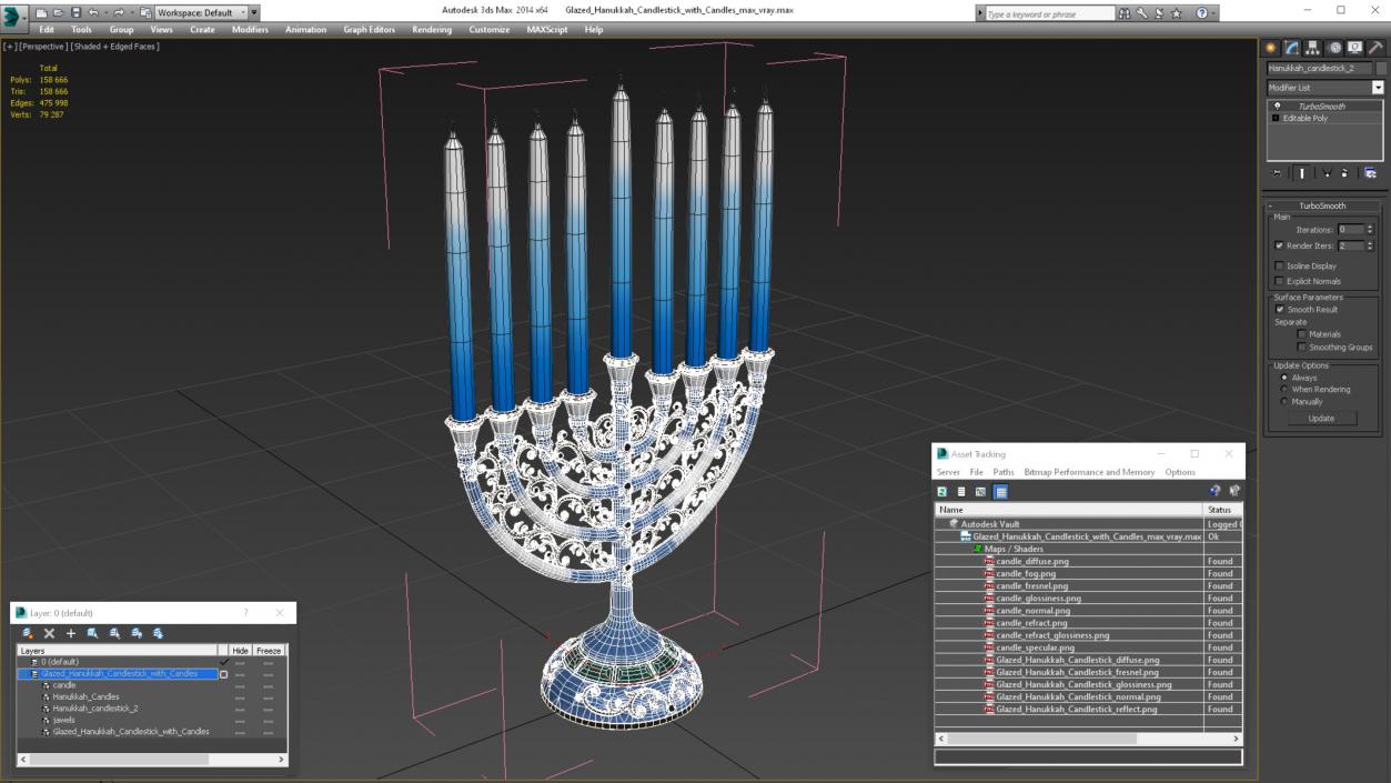 3D model Glazed Hanukkah Candlestick with Candles