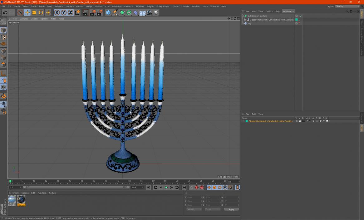 3D model Glazed Hanukkah Candlestick with Candles