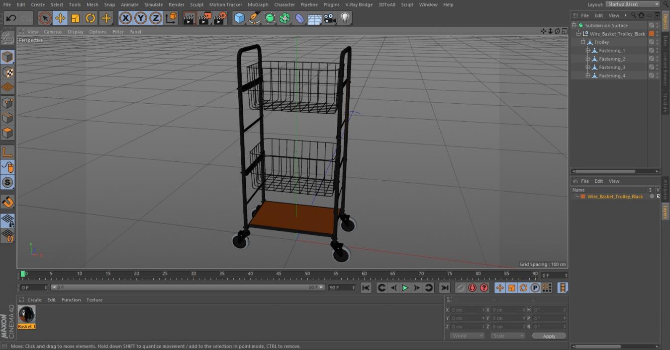 3D model Wire Basket Trolley Black