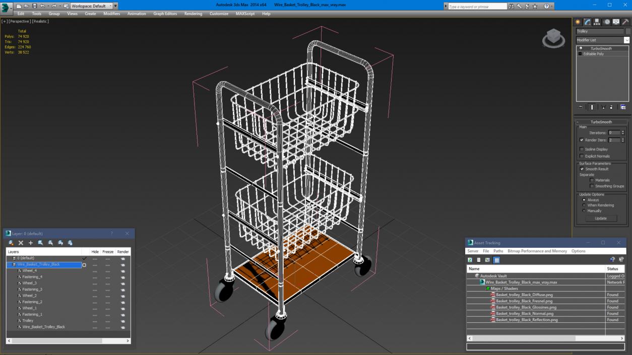 3D model Wire Basket Trolley Black