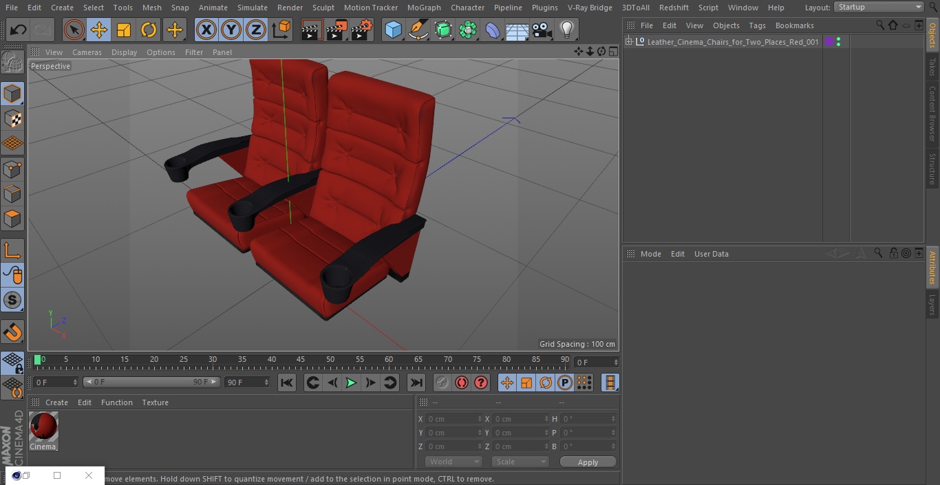 3D model Leather Cinema Chairs for Two Places Red