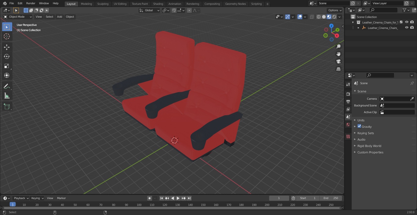 3D model Leather Cinema Chairs for Two Places Red