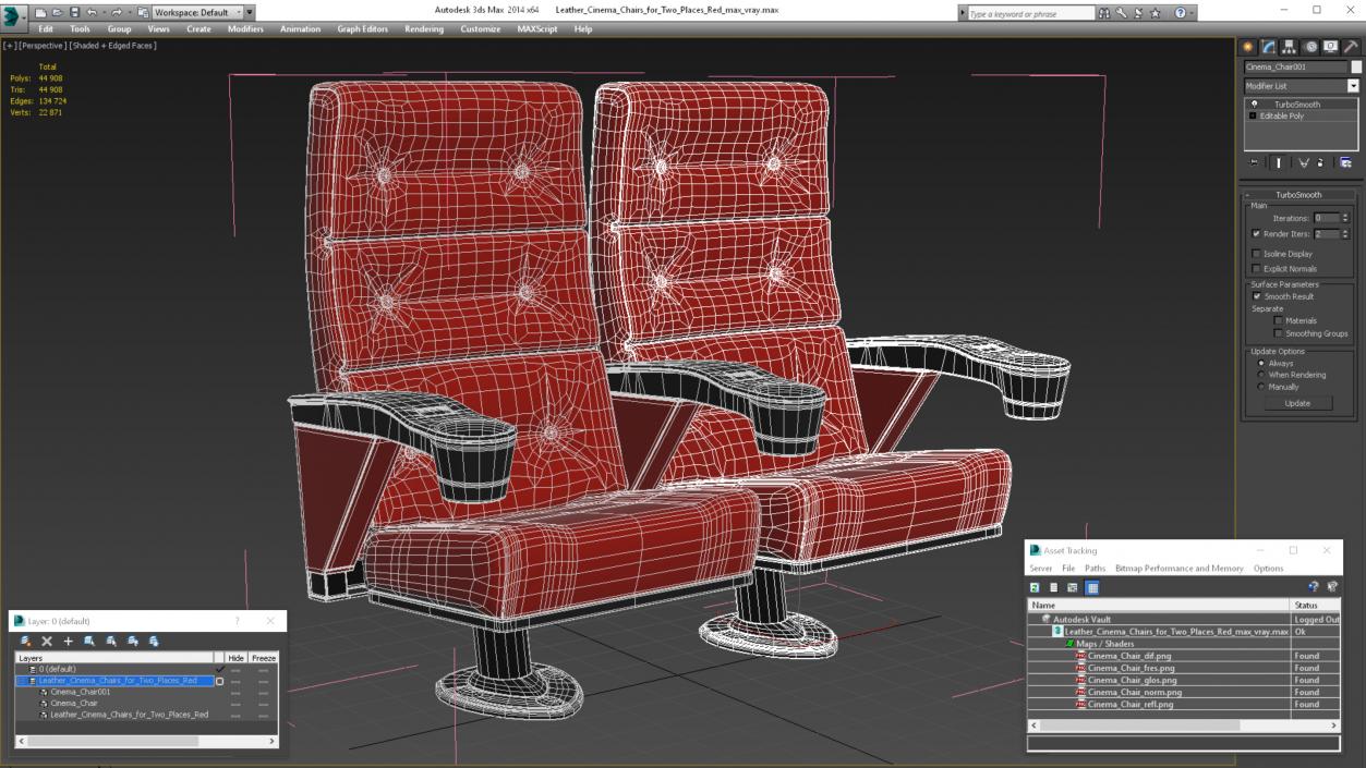 3D model Leather Cinema Chairs for Two Places Red